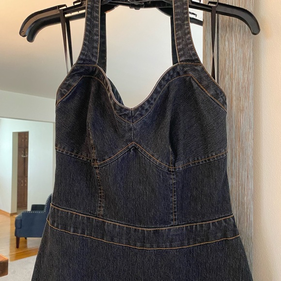 Bisou Bisou Michele Bohbot, 2, Y2K halter neck fit & flare denim fitted dress :) - Picture 2 of 7